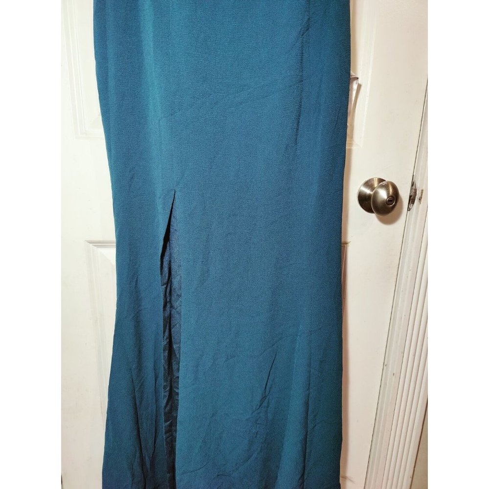 Dress The Population Georgiana Peacock Blue One-shoulder Thigh-High Slit M - Picture 3 of 11